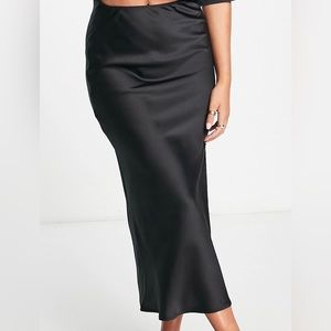 Callipygian Opening Ceremony Black “silk” bias cut midi skirt. Size 6